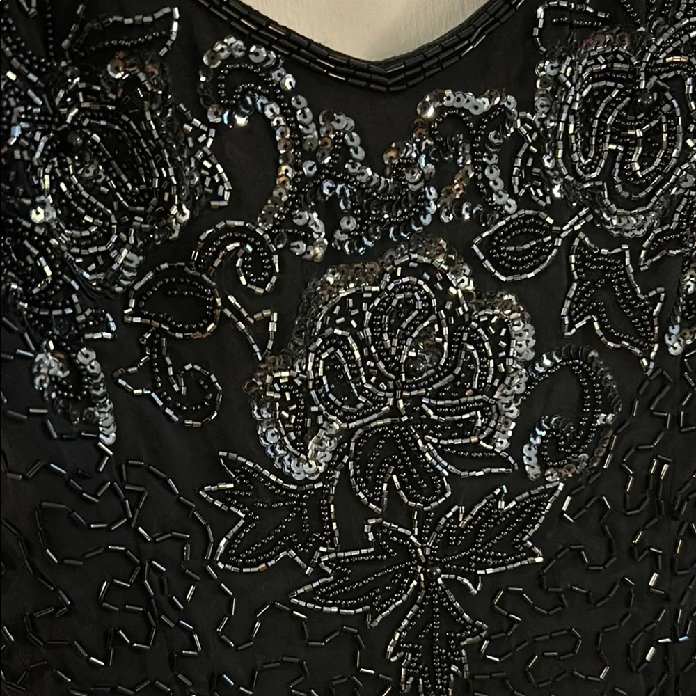 VINTAGE SILK Chic Black Beaded Dress - Picture 3 of 9